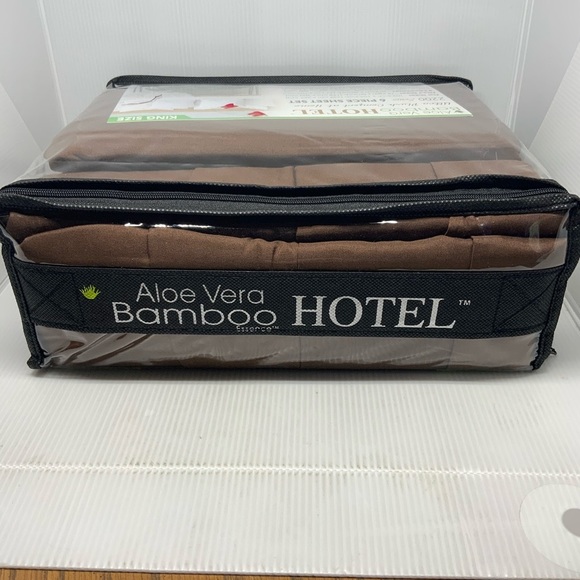 Hotel Bamboo Aloe Vera King Sheet Set. Brown 6 piece set Deep Pockets - Picture 3 of 4